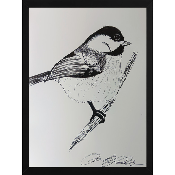 Chickadee - Hand-drawn Ink on Paper - Black and White Nature-Inspired Art OOAK - Picture 1 of 2